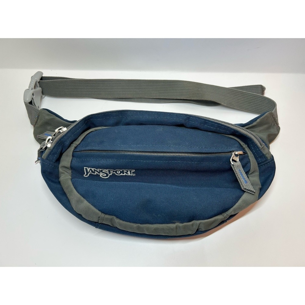 Vintage JanSport Blue & Gray Fanny Pack Waist Sling Bag Good Pre-Owned Condition